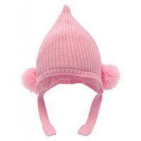 H642-P: Pink Chenille Knit Hat w/Pom Poms (0-12m)